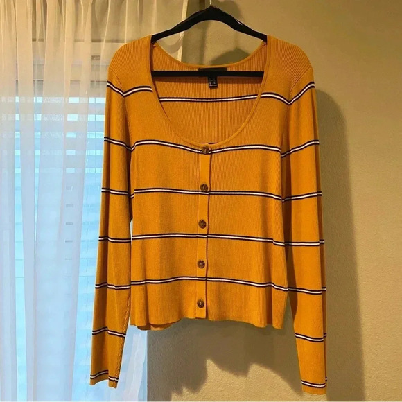 Forever 21 Mustard Yellow Striped Sweater - Picture 1 of 4